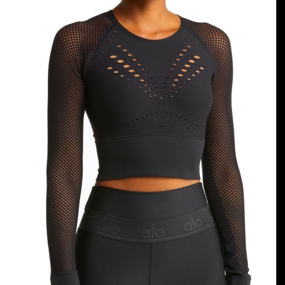 ALO Seamless Open Air Long Sleeve Top in Black M - Picture 1 of 3